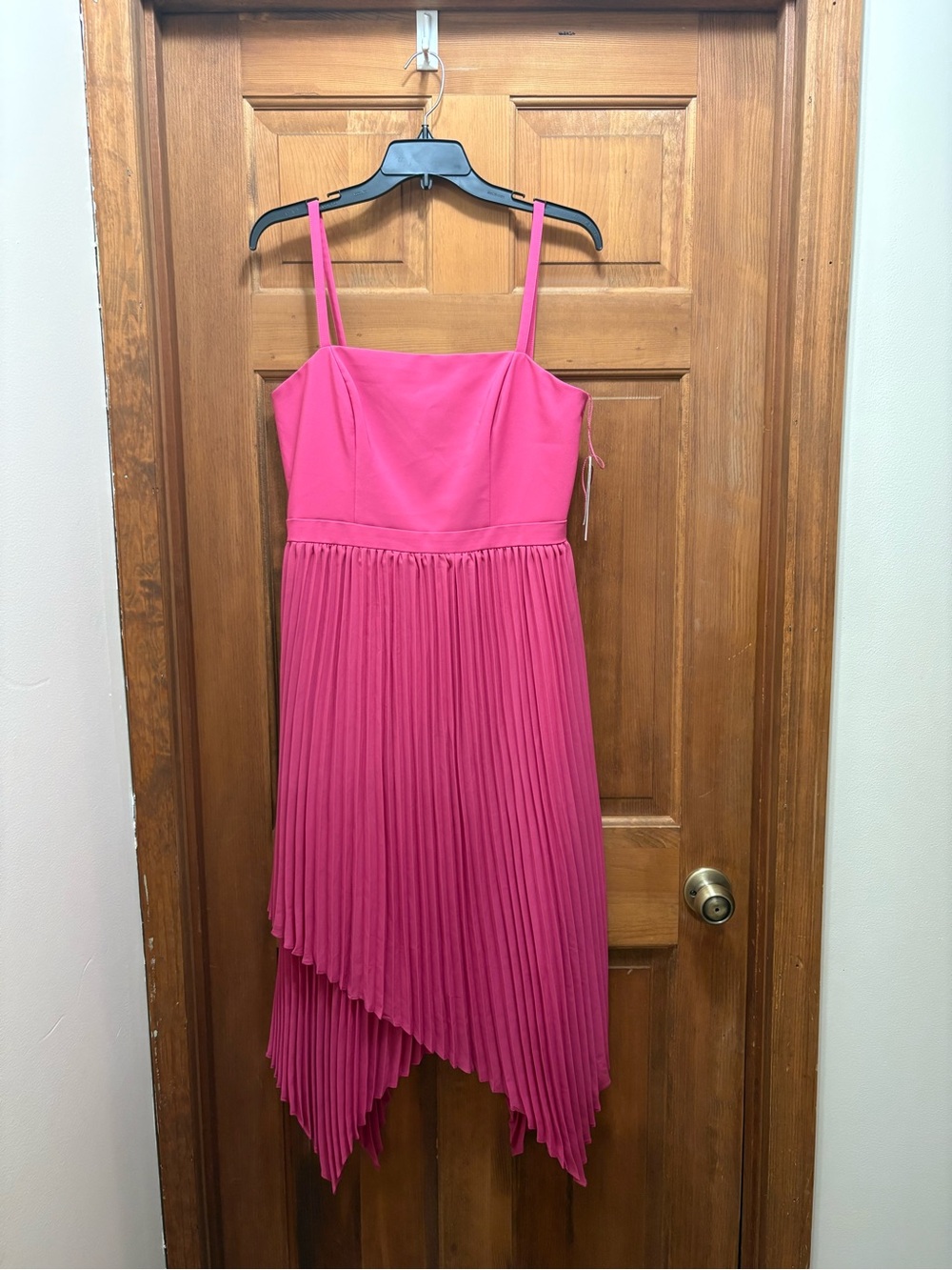Aidan Mattox Hot Pink Pleated Handkerchief Hem Dress